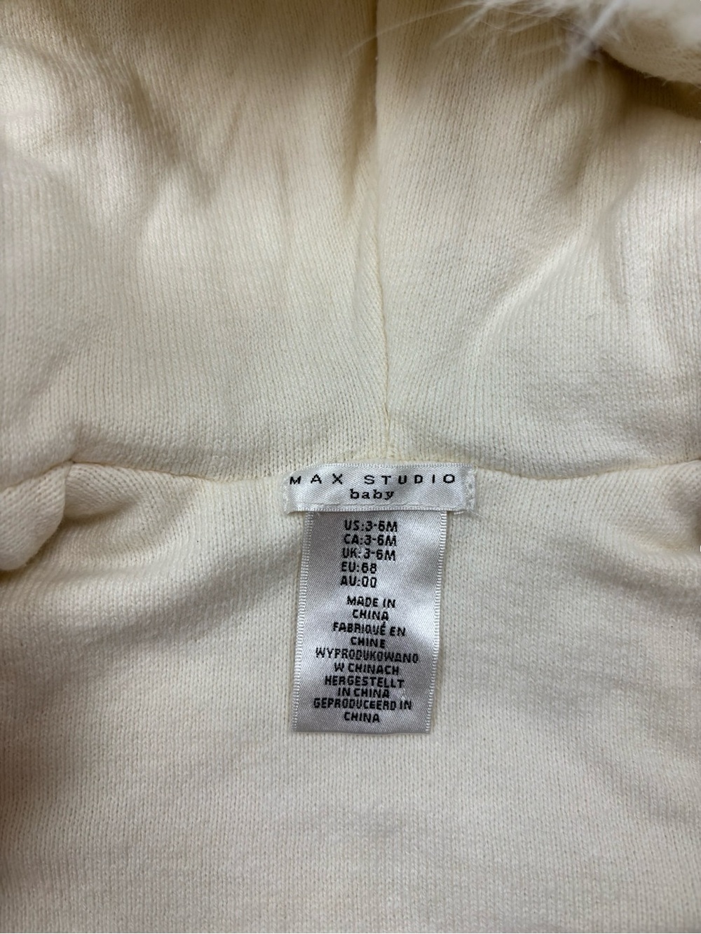 Max Studio Baby Ivory Faux Fur Hooded Sweater Coat 3-6M - Picture 5 of 9
